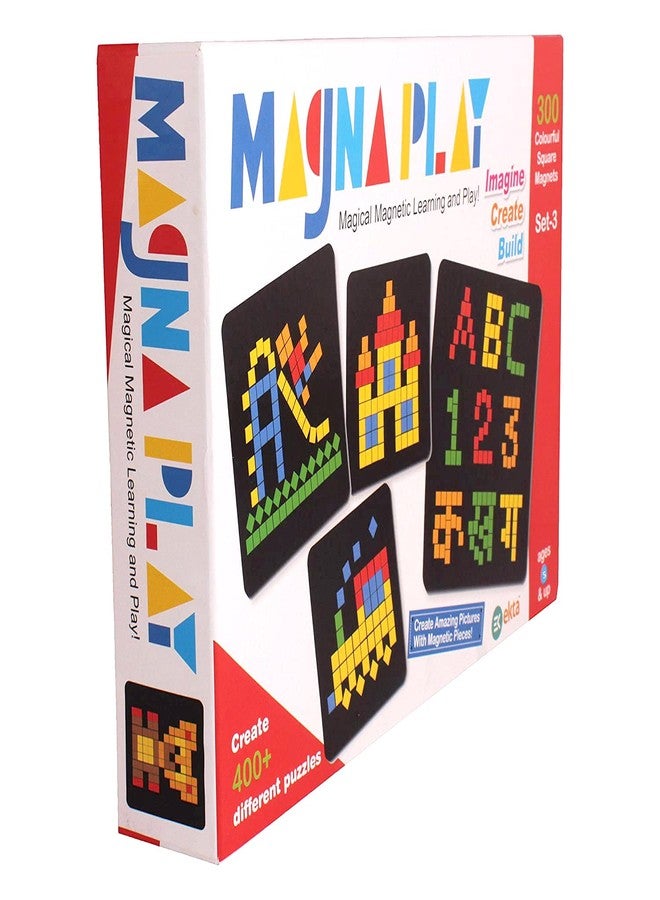EKTA Magna Play Set-3 with Wooden Stand, 300 Colourful Square Magnets, 400+ Different Puzzles, Imagine/Create/Build, Magical Magnetic Learning and Play for Childrens Age 5 Years & Above - Multi Color - Image 4